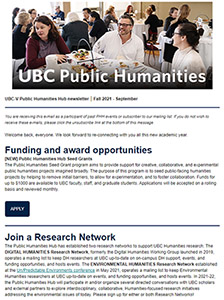 Screenshot of top of Fall 2021 e-news showing "Funding and award opportunities" and "Join a Research Network" sections